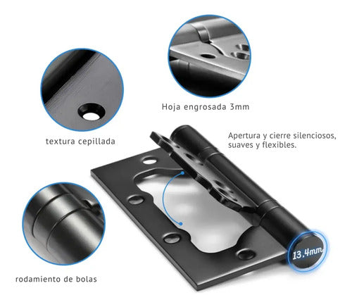 Bisagra Mariposa Flap Doble Rulemán Reforzada 3mm Negro