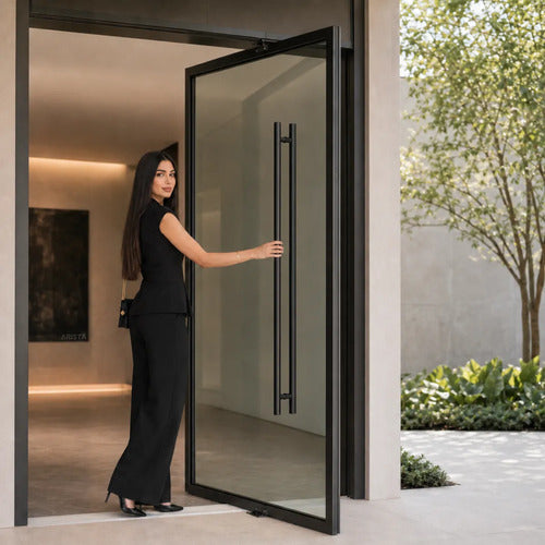 Manijón Doble 150cm Cilíndrico Acero Para Puerta Negro