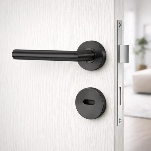Manija Recta Acero Inox Con Bocallave Para Puerta Negro