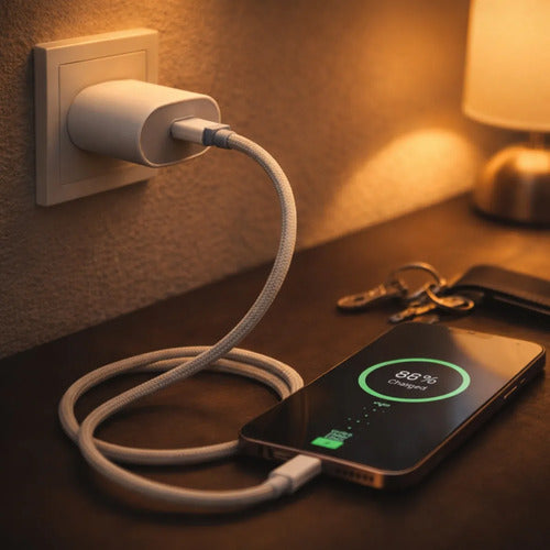 Cargador 35w Carga Súper Rápida Usb-c Con Cable Reforzado Blanco
