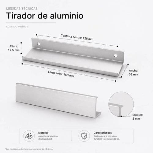 Tirador Uñero 15cm Para Cajón Puerta Mueble Plateado Evans