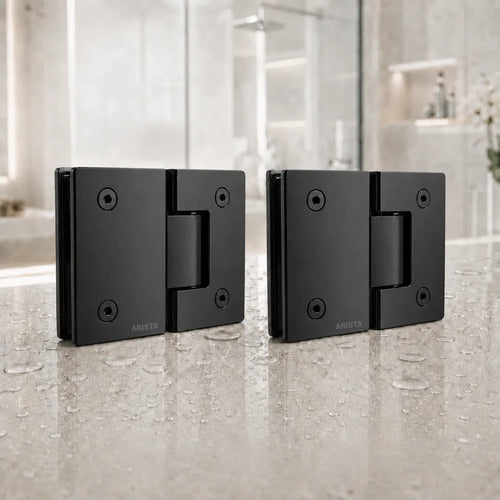 Set Bisagras Blindex 180 Grados Mampara Vidrio 6 A 12mm Negro