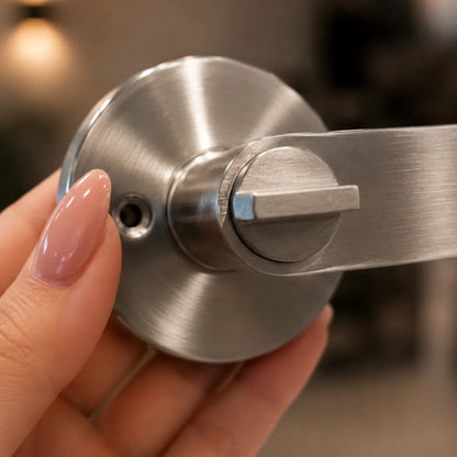 Manija Línea Bella Para Puerta Interior O Exterior Con Llave Acero Plateado