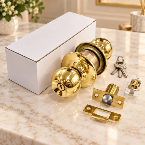 Cerradura De Pomo Con Llave Para Puertas De Interior Dorado