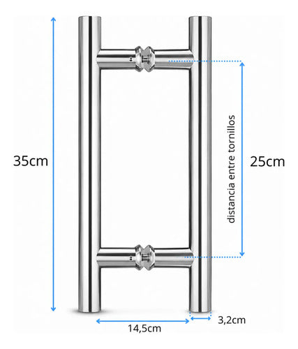 Manijón Doble 35cm Cilíndrico Acero Para Puerta Plateado