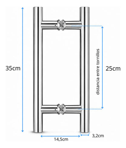 Manijón Doble 35cm Cilíndrico Acero Para Puerta Plateado