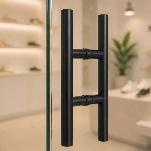 Manijón Doble 35cm X 16cm Cilíndrico Acero Para Puerta Negro