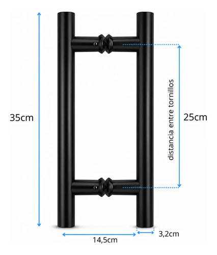 Manijón Doble 35cm Cilíndrico Acero Para Puerta Negro
