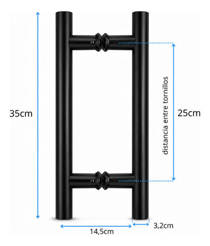 Manijón Doble 35cm Cilíndrico Acero Para Puerta Negro