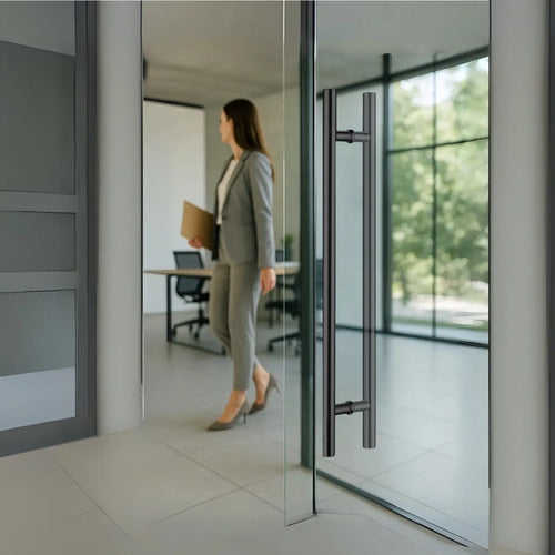 Manijón Doble 120cm Cilíndrico Acero Para Puerta Negro