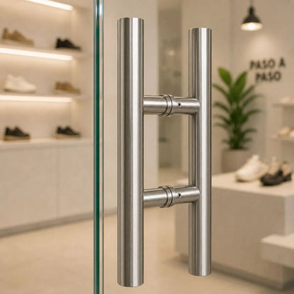 Manijón Doble 35cm X 16cm Cilíndrico Acero Para Puerta Plateado