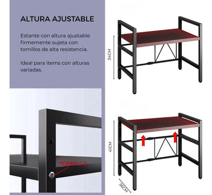 Rack Organizador Ajustable Para Microondas Estante Cocina Negro