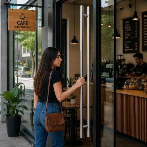 Manijón Doble 180cm Cilíndrico Acero Para Puerta Plateado