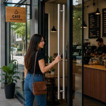 Manijón Doble 180cm Cilíndrico Acero Para Puerta Plateado