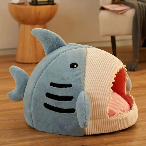Cama Lavable Para Gatos Y Perros De Interior Modelo Shark Azul Acero Shark