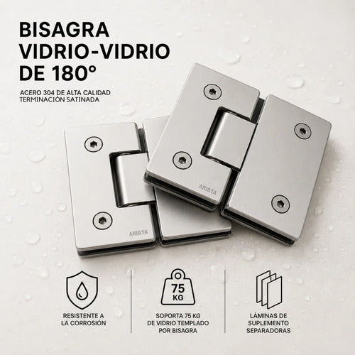 Set Bisagras Blindex 180 Grados Mampara Vidrio 6 A 12mm Satinado