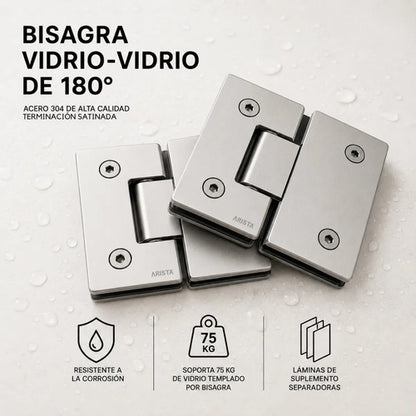 Set Bisagras Blindex 180 Grados Mampara Vidrio 6 A 12mm Satinado