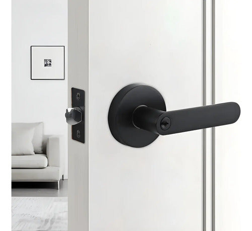 Manija Línea Bella Para Puerta Interior O Exterior Con Llave Negro Satinado