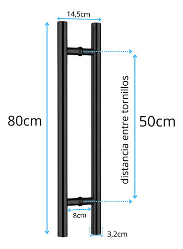 Manijón Doble 80cm Cilíndrico Acero Para Puerta Negro