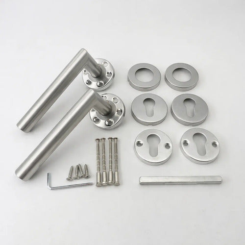 Manija Recta De Acero Inox Con Bocallave Para Puerta Plateado