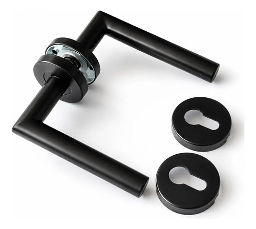 Manija Recta De Acero Inox Con Bocallave Para Puerta Negro