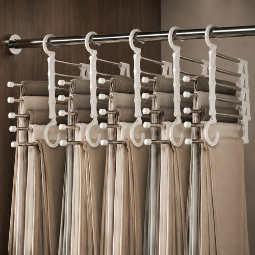 Organizador De Pantalones Colgante Plegable 5 Barras 5 Set Blanco Y Metal