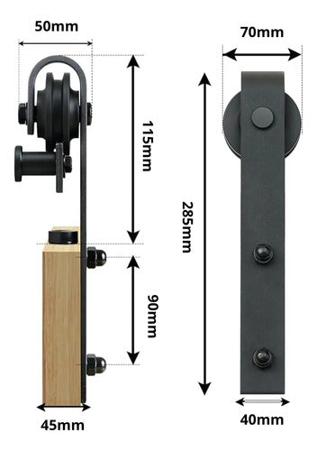 Kit Riel Granero 1,5m Para Puerta Corrediza Negro