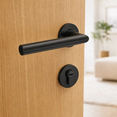 Manija Recta De Acero Inox Con Bocallave Para Puerta Negro
