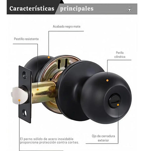 Cerradura De Pomo Sin Llave Para Puerta Interior Negro