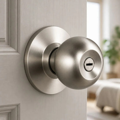 Cerradura De Pomo Acero Con Llavín Para Puertas De Interior Plateado