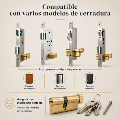 Cilíndro Universal 70mm, Reforzado Con Perilla Interior Dorado