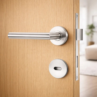 Manija Recta Acero Inox Con Bocallave Para Puerta Plateado