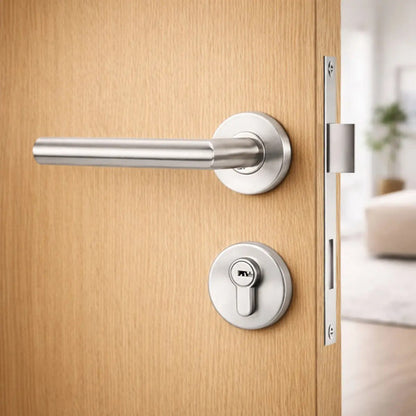 Manija Recta De Acero Inox Con Bocallave Para Puerta Plateado