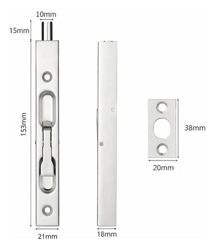 Pasador De Canto Embutido 150mm Acero Inoxidable Plateado