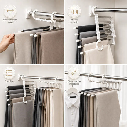 Organizador Pantalones X3 Plegable Colgante 5 Barras Blanco