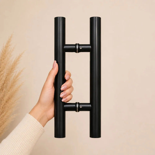 Manijón Doble 35cm X 16cm Cilíndrico Acero Para Puerta Negro
