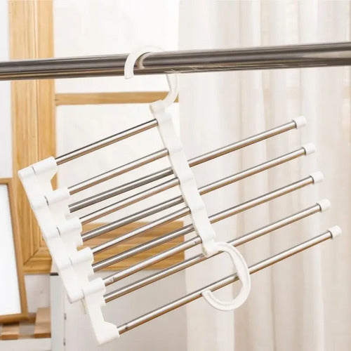 Organizador Pantalones X3 Plegable Colgante 5 Barras Blanco