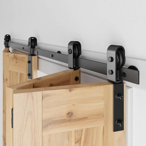 Kit Riel Plegable Granero Completo Para 2 Puertas Corredizas
