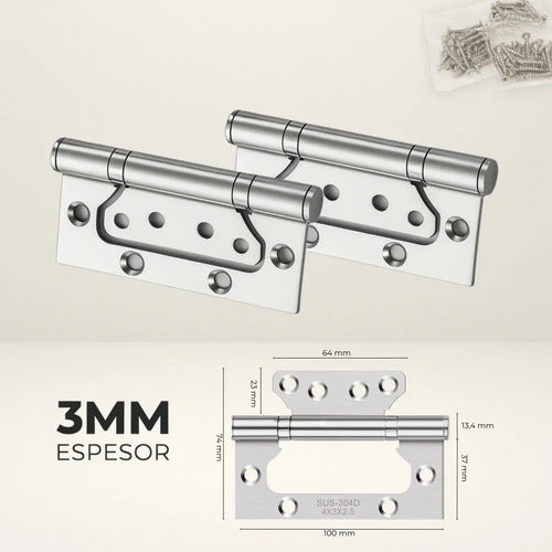 Pack 3 Bisagras Flap Acero 304 Tornillos Incluidos Plateado