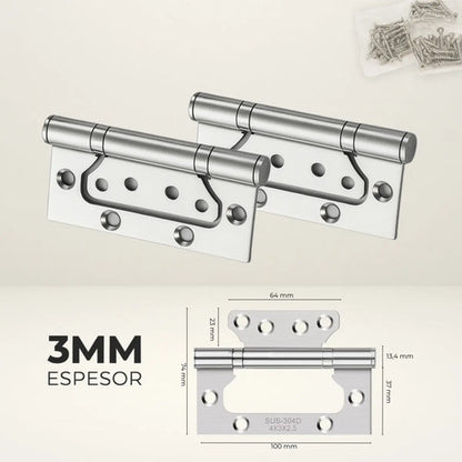 Pack 3 Bisagras Flap Acero 304 Tornillos Incluidos Plateado