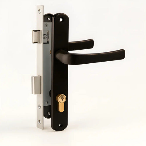 Set De Cerradura Angosta Y Cilíndro Para Puertas De Aluminio Negro