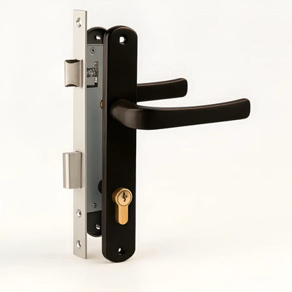 Set De Cerradura Angosta Y Cilíndro Para Puertas De Aluminio Negro