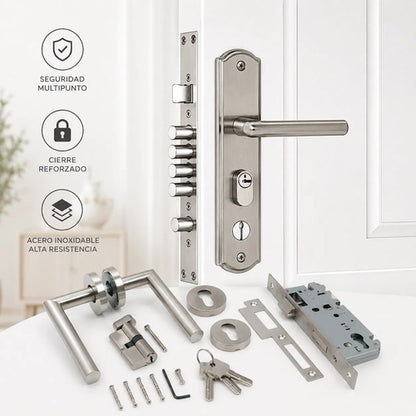 Cerradura Completa Para Puerta De Madera Con Manijas Plateado