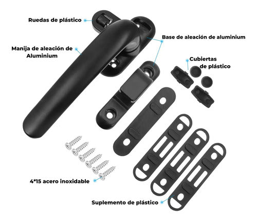 Manija Cierre Aldabilla Para Ventana De Aluminio O Madera Negro