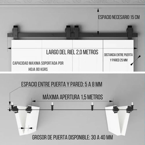 Kit Granero Completo Para 2 Puertas Corredizas Plegables