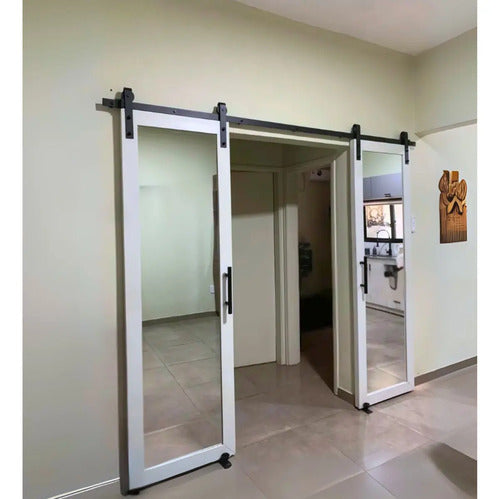 Kit Granero Negro 3 Metros Para 2 Puertas Incluye 4 Ruedas