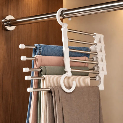 Organizador Pantalones Plegable Colgante 5 Barras Blanco