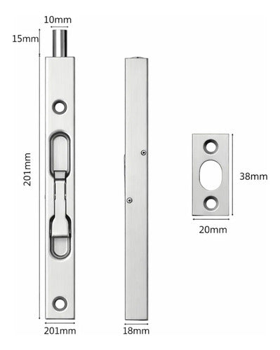 Pasador De Canto Embutido 200mm Acero Inoxidable Plateado