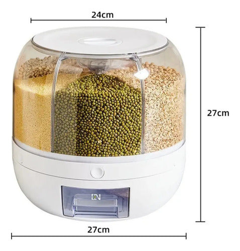 Dispensador Giratorio Para Granos 6 Compartimentos Cocina Blanco Y Transparente