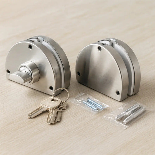 Cerradura Blindex Para Puerta De Vidrio Con Llave Y Perilla  Acero